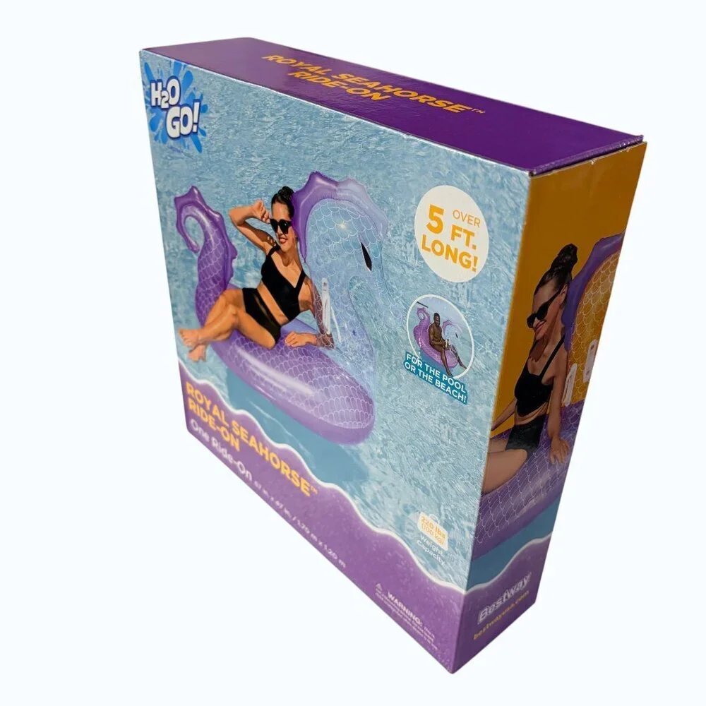 H2O GO! Royal Seahorse Ride-On Float Purple Pool Beach Inflatable 5ft